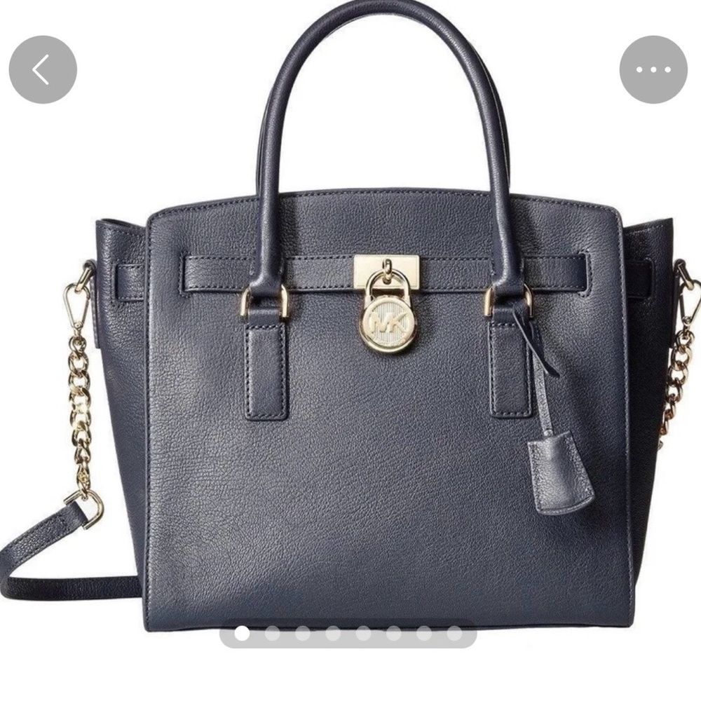 Michael Kors Collection Navy Leather Satchel with Gold Hardware